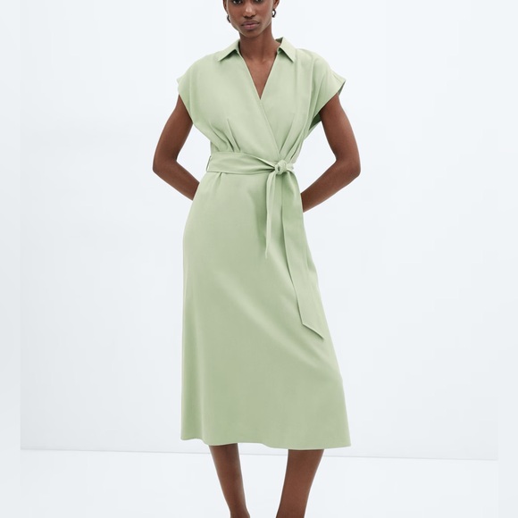 New Mango Belt Midi Sleeveless Wrap Dress in Mint Green Sz 2 NWT - Picture 8 of 11